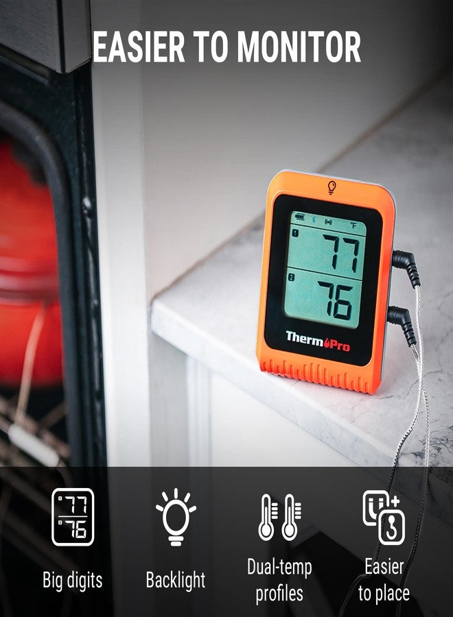 ثيرمو برو مقياس حرارة رقمي لاسلكي للحوم من ThermoPro بمدى 650 قدمًا للشواء والتدخين، مزود بمسبارين يعملان بتقنية البلوتوث لطهي الديك الرومي والسمك ولحم البقر، ملحقات مدخن قابلة لإعادة الشحن لفرن الشواء - Image 5